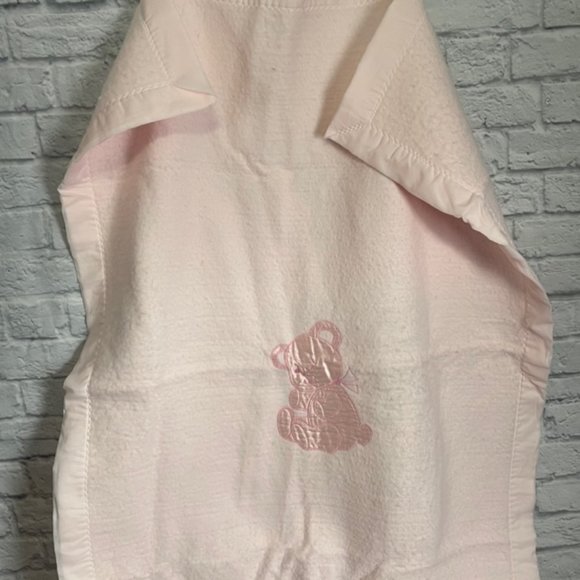 VTG Quiltex Pink Teddy Bear Baby Crib Blanket Nylon Binding Fleece USA 36x51 - Picture 5 of 11